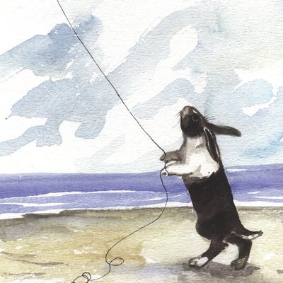Dutch rabbit flying a Kite