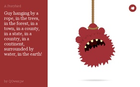 Guy hanging by a rope, in the trees, in the forest, in a town, in a county, in a state, in a country, in a continent, surrounded by water, in the earth!