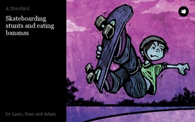 Skateboarding stunts and eating bananas