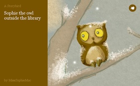 Sophie the owl outside the library