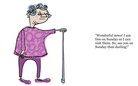 An very old woman on a very slow walk.