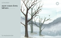 snow comes down hill into. . . . . . .