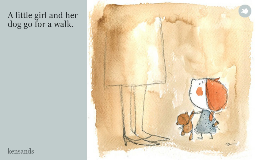 A little girl and her dog go for a walk.