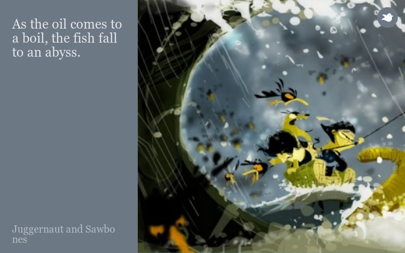 As the oil comes to a boil, the fish fall to an abyss.